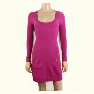 Vintage Karen Millen Kleid Feinwolle Stricken Fuchsia Pullover Kleid Lange Ärmel Taschen Dead Stock B 32 "34 Neu Mit Tags