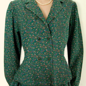 Vintage St Micheal Skirt SuitCottage Core GreenMidi Skirt  Blouse Jacket Figure Flattering Tie Back Pockets Modest  Cotton Long Sleeves