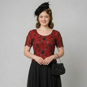 Vintage Gina Bacconi Sequin Top, 80s Glam Evening Wear (Bust 36-38)