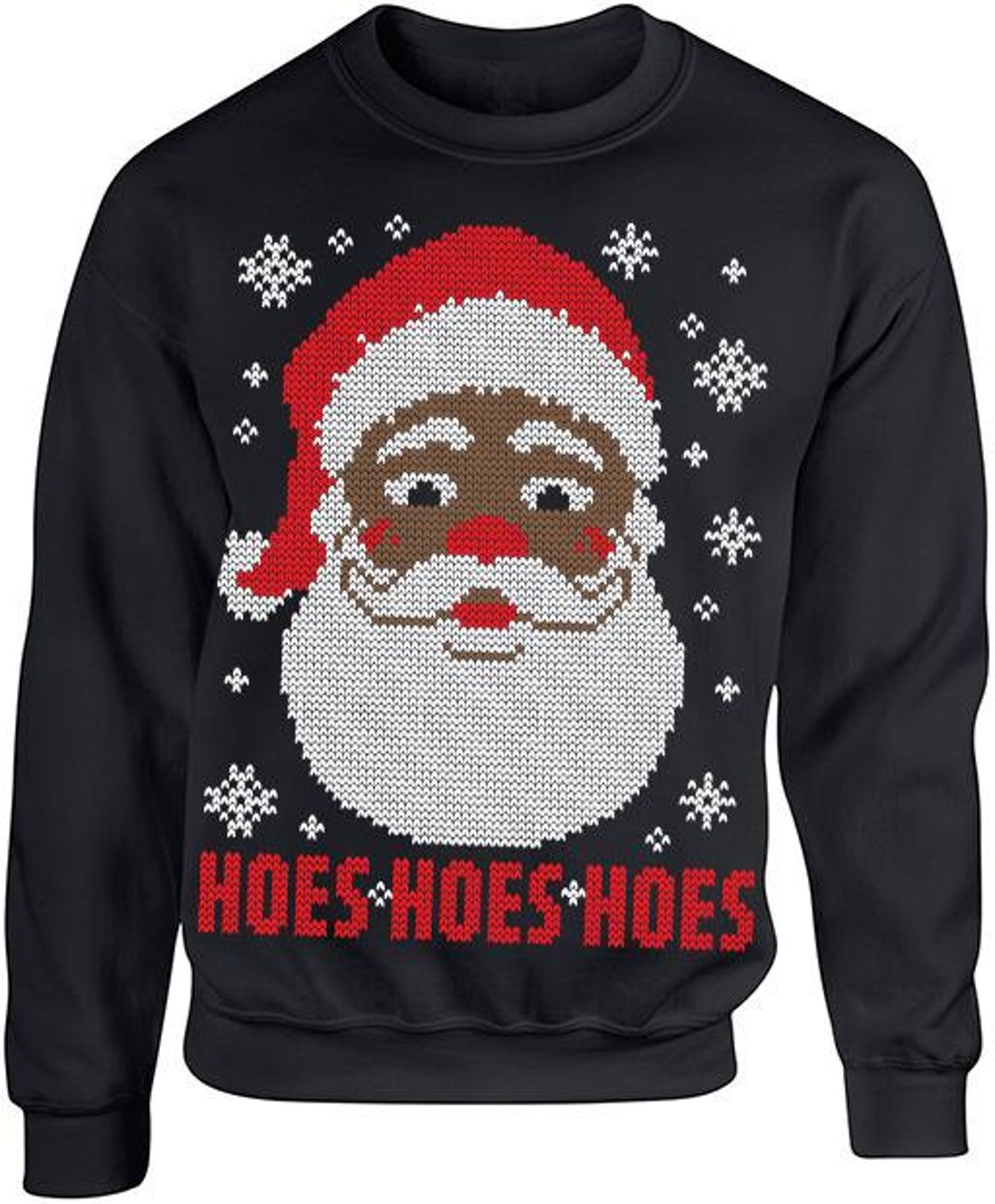 Ugly Christmas Sweater Black Santa Crew Neck Black Etsy
