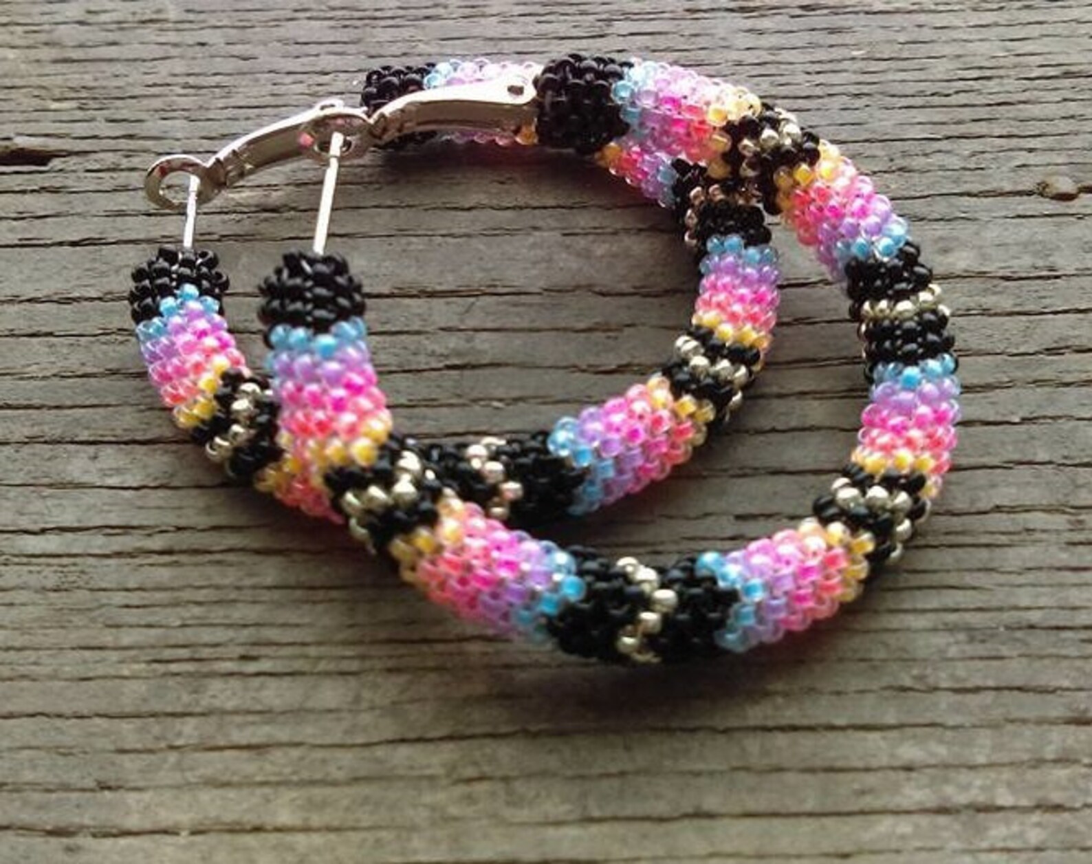 Peyote stitch hoop earrings Clearance