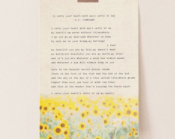 e.e. cummings 'I Carry Your Heart With Me' Love Poem Print, Sunflower Watercolor