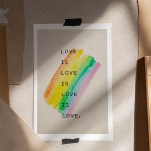 LBGQTA love is love, pride poster, rainbow art, love quote, lgbt quote, love is universal, gay, bi, trans, love poem image 2