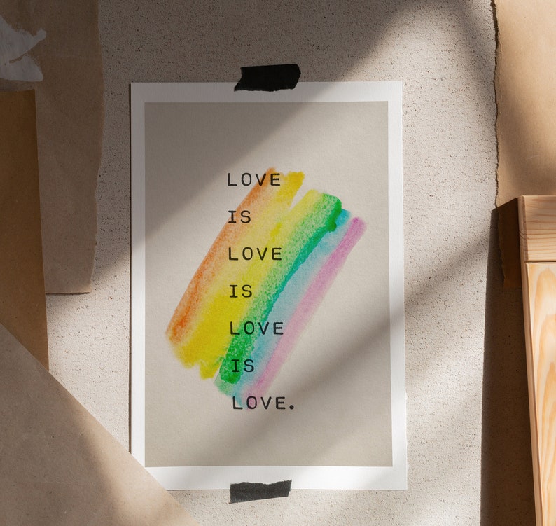 LBGQTA love is love, pride poster, rainbow art, love quote, lgbt quote, love is universal, gay, bi, trans, love poem image 2