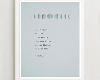 Neruda Moon Poem Art Print: Love Quote Wall Decor