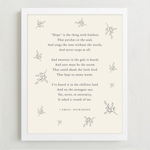 Emily Dickinson Poem Print: Hope is the Thing with Feathers