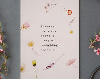 Emerson Quote Flowers are Earth's Way of Laughing Wildflower Print: Inspirational Cottagecore Art