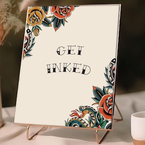 Insegna "Tatoo Station" per matrimoni o feste. Disegni e font in stile tatuaggio old school. Insegna per matrimoni per bar di tatuaggi temporanei. Download digitale.