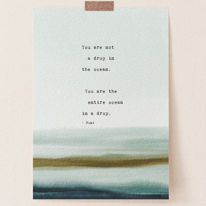 Rumi Quote Print: Watercolor Ocean Poetry Wall Art