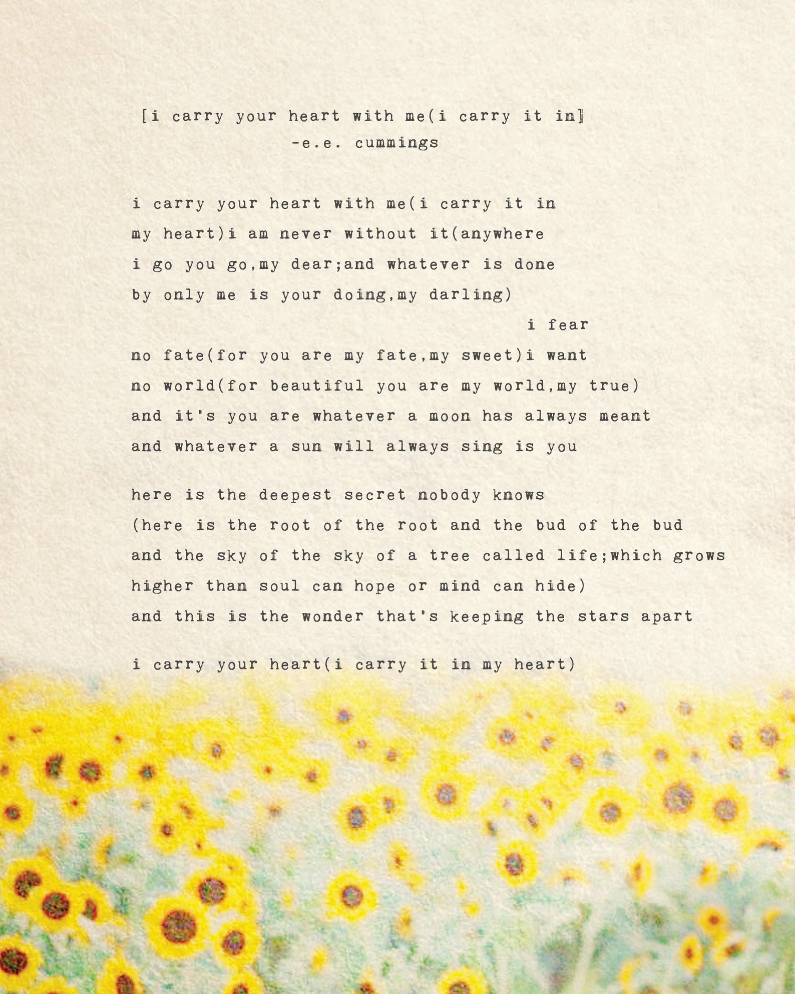 E.e. Cummings 'I Carry Your Heart' Poem Print, Sunflower Watercolor - Etsy