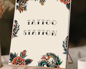 Tattoo Station Sign: Old School Wedding or Party Decor (Digital Download)