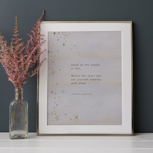Marcus Aurelius quote poster, dwell on the beauty of life, wall decor, watercolor art, quote print, gift for graduates, celestial art
