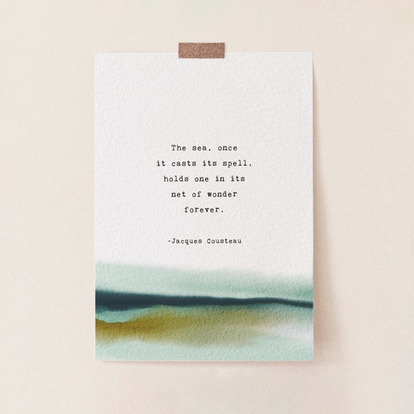 Jacques Cousteau Quote Print: Abstract Watercolor Ocean Art
