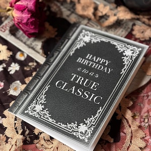Happy Birthday Card to a True Classic, Book Lover gift. Birthday card for reader. Antique book card. Birthday card for scholar or reader.