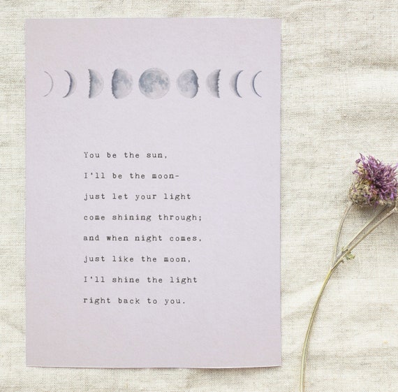 Love Poem You Be The Sun Ill Be The Moon Phases Of The Moon Etsy