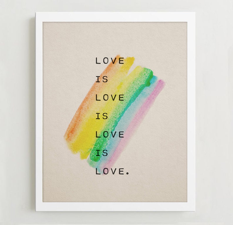 LBGQTA love is love, pride poster, rainbow art, love quote, lgbt quote, love is universal, gay, bi, trans, love poem image 1