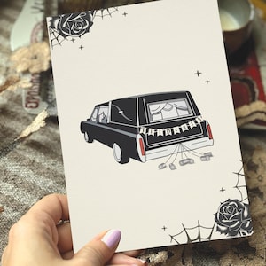 Goth Anniversary or Wedding Card 'Til Death Do Us Part hearse. Birthday for Goth Boyfriend or Goth Girlfriend Card. Spooky Anniversary card