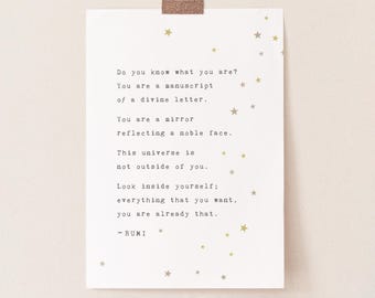 Rumi Quote Print: Inspirational Self-Love Art with Gold Stars