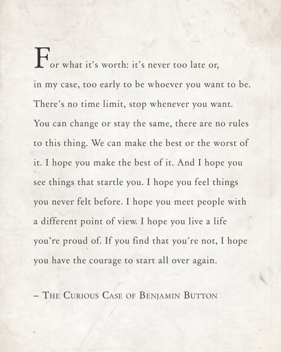 Benjamin Button Quote For What It S Worth I Hope You Etsy