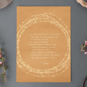 Rumi Quote Print: Divine Letter Manuscript, Self Love Gift