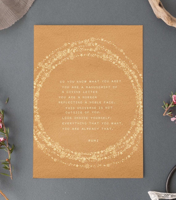 Rumi Quote Print: Divine Letter Manuscript, Self Love Gift