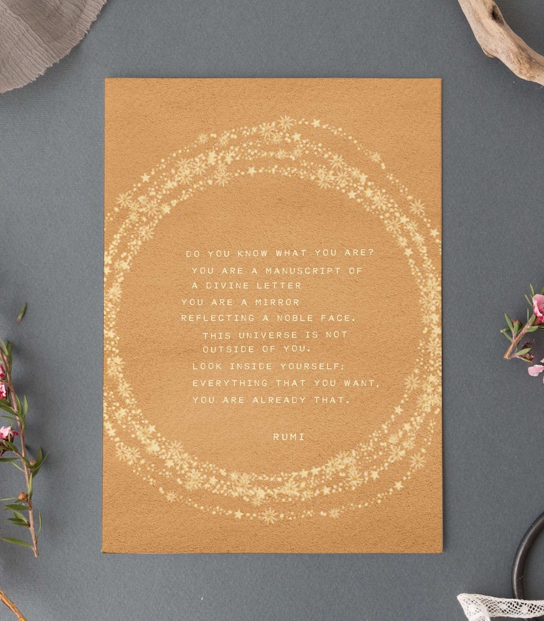 Rumi Quote Print: Divine Letter Manuscript, Self Love Gift image 1