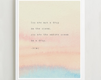 Rumi Quote Art Print: Watercolor Ocean Wall Decor