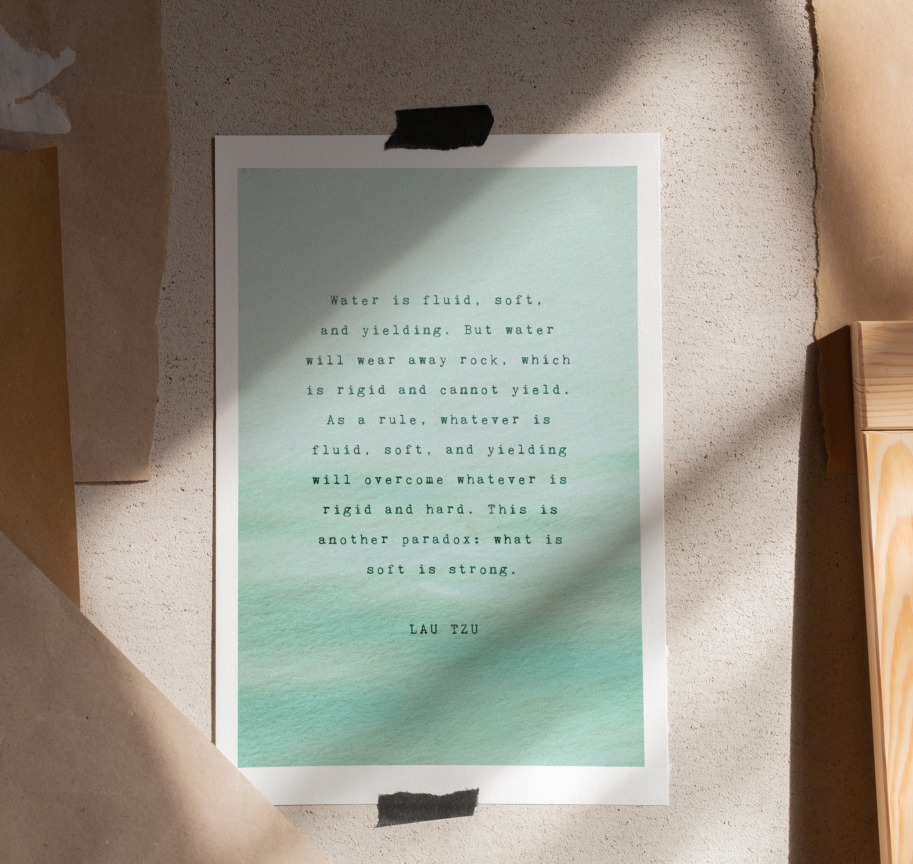 Lau Tzu water quote quote print typewriter quote water poem What is soft is strong water art