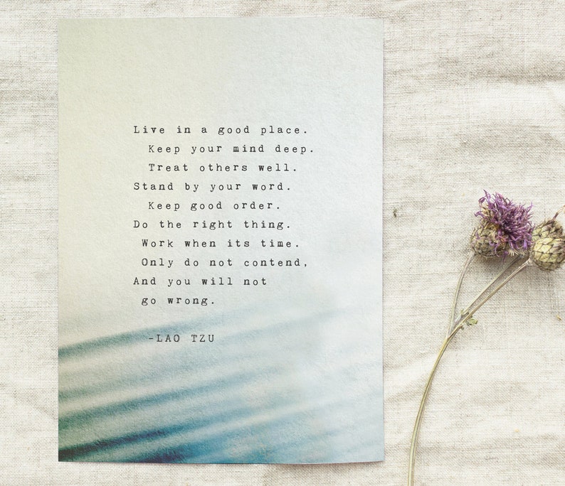 Tao Te Ching quote Lao Tzu poetry poster water art | Etsy