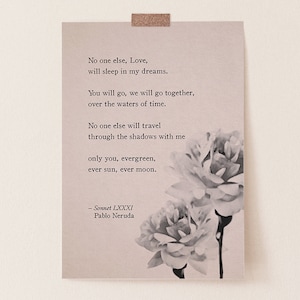 Pablo Neruda love poem, Gift for her, Wall decor, Valentine&#39;s day gift idea, Anniversary gift, Love Poetry, Love Quote, Home Decor
