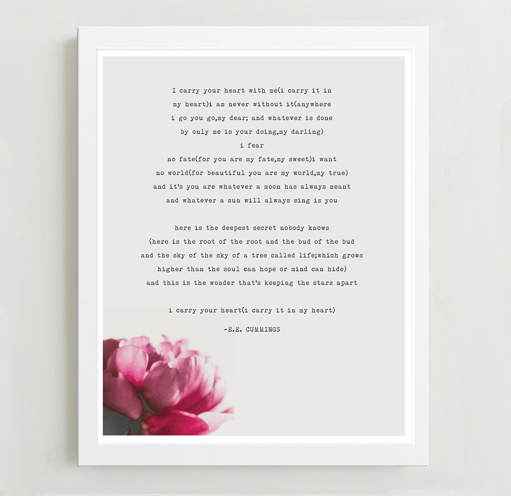 E.E. Cummings Poesie Kunst ich trage dein Herz bei mir Etsy