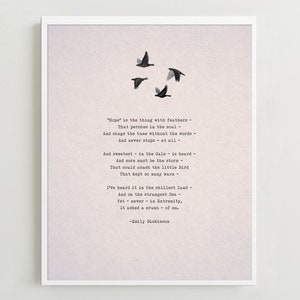 Emily Dickinson Hope is the thing with feathers poetry art, wall decor, literary quote, poem poster, quote print, poem art, gifts for her