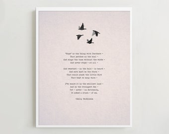 Emily Dickinson Poem Print: Hope is the Thing with Feathers, Literary Quote