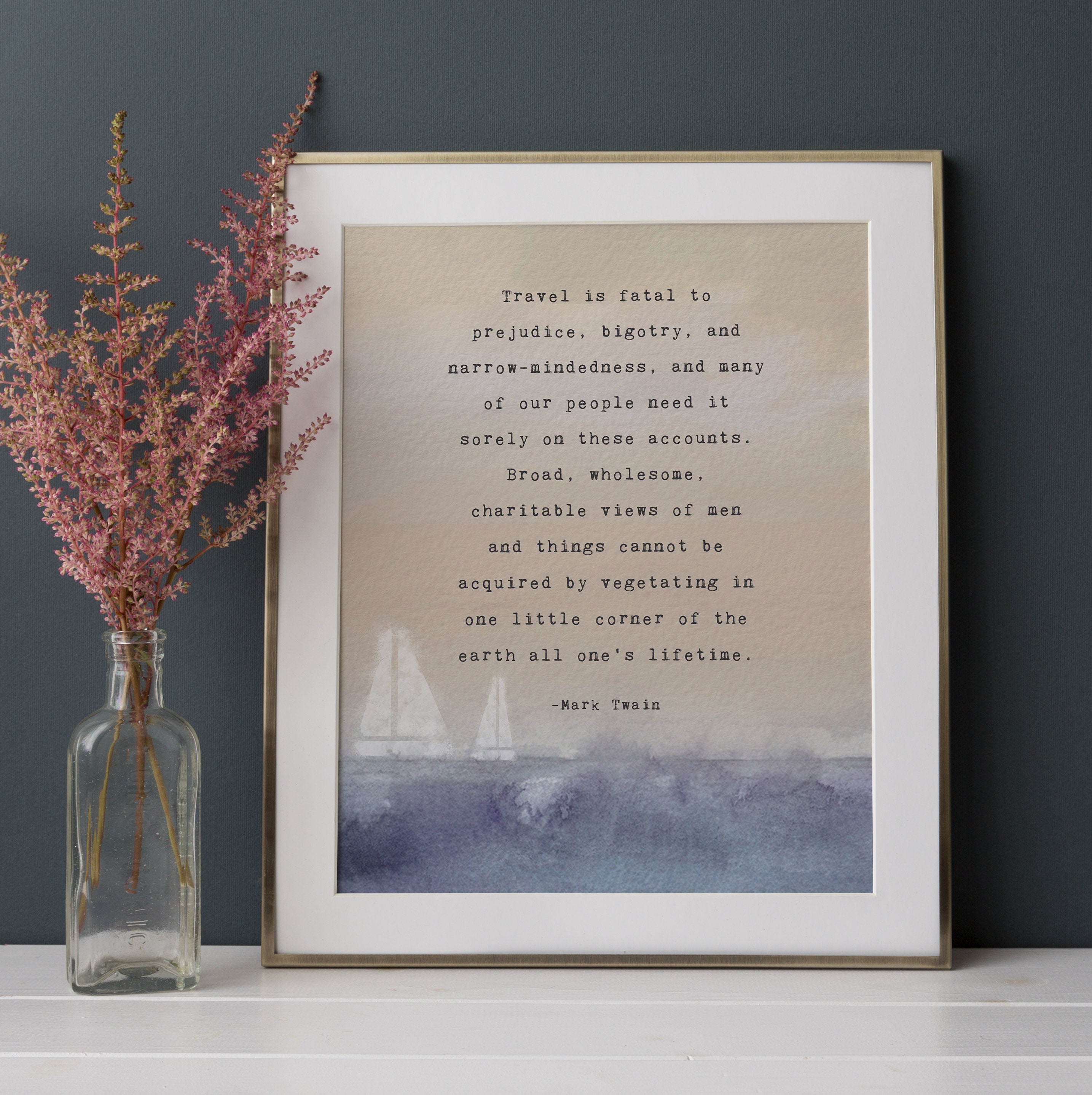 Red Sailboat Print Desk Decor Mark Twain Nautical Quote Print Coastal Ocean Wall Art Print Sailing Quote Art Print