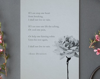 Emily Dickinson Quote Print: Pale Blue Peony Wall Art
