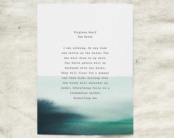 Virginia Woolf poetry print, The Waves, quotes about the sea, wall decor, art, nature poem, literary quote, gifts for her, beach house decor