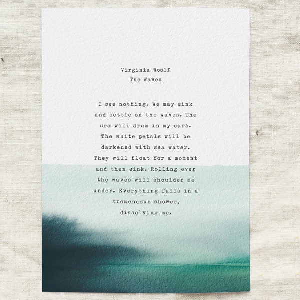 Virginia Woolf poetry print, The Waves, quotes about the sea, wall decor, art, nature poem, literary quote, gifts for her, beach house decor