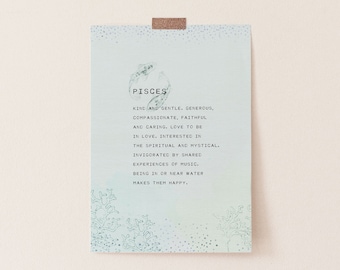 Pisces Zodiac Art Print: Horoscope Sign, Birthday Gift