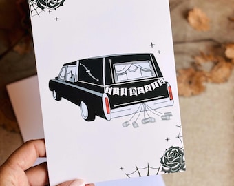 Halloween Anniversary or Wedding Card 'Til Death Do Us Part hearse. Spooky Anniversary card