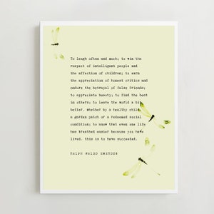 Ralph Waldo Emerson &quot;To laugh often and much&quot; success quote, wall decor. Gift idea. Inspirational quote by Emerson.