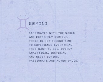 Gemini Zodiac Art Print: Inspiring Quote Poster