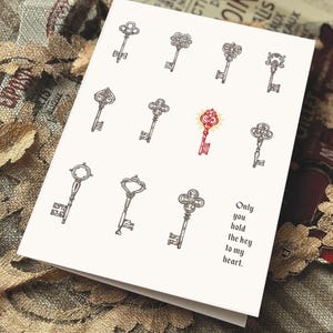 Tarjeta de amor "Solo tú tienes la llave de mi corazón". Tarjeta de aniversario emo. Arte de llave maestra. Tarjeta romántica oscura de llave maestra.