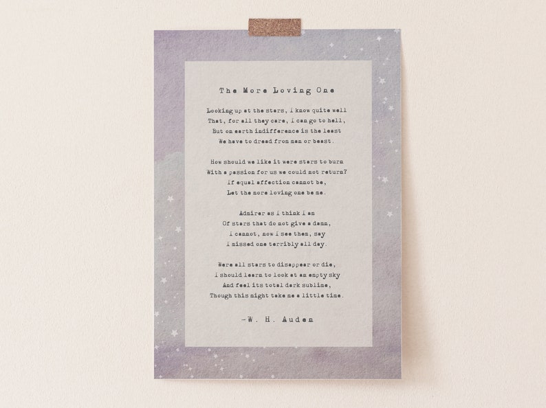 The More Loving One by W. H. Auden poetry print | Etsy