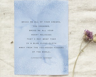 Langston Hughes Dream Keeper Poem Print: Blue Watercolor Art