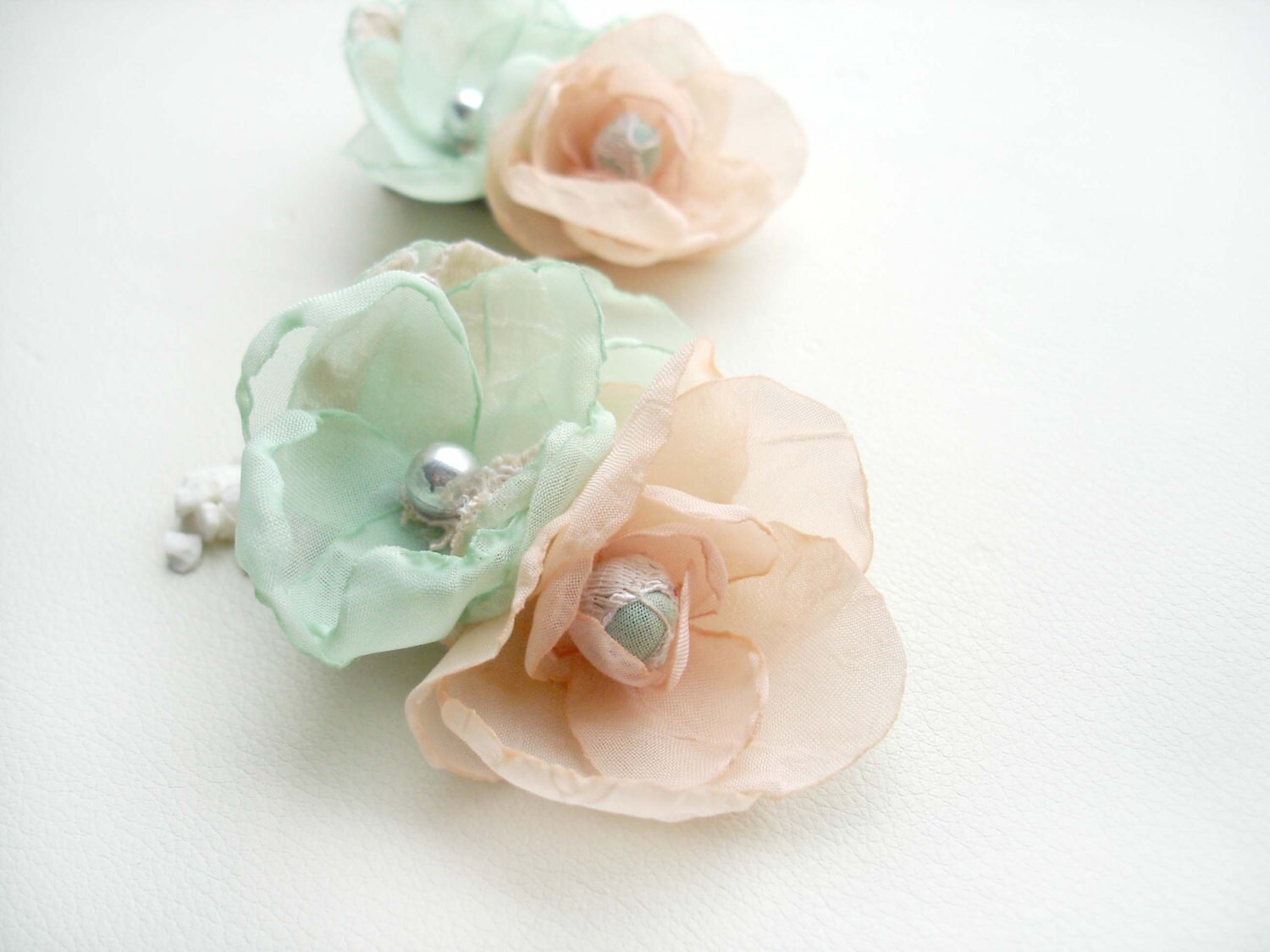 Peach and Mint Wedding Hair Flowers Bridal Hair Clips Etsy
