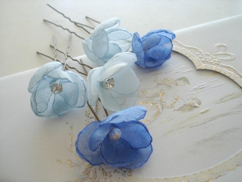 Flower Hair Pins Blue Wedding Hair Flowers Bridal Hair Etsy