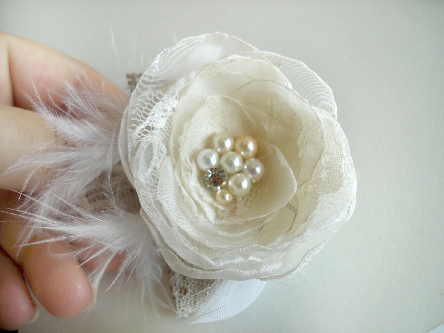 Ivory Wedding Flower Hair Piece Feather Bridal Hair Clip - Etsy