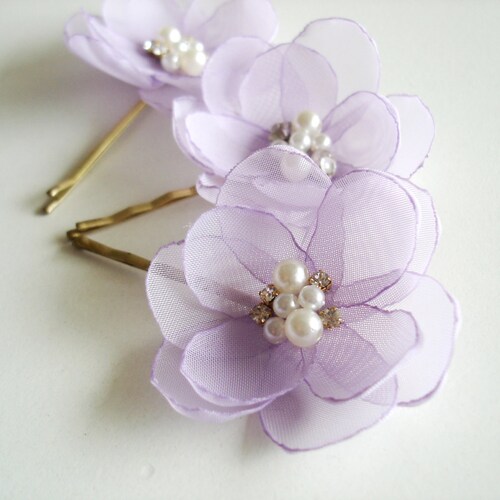 Purple Flower Wedding Hair Pins Lavender Hair Pin Set Lilac Etsy