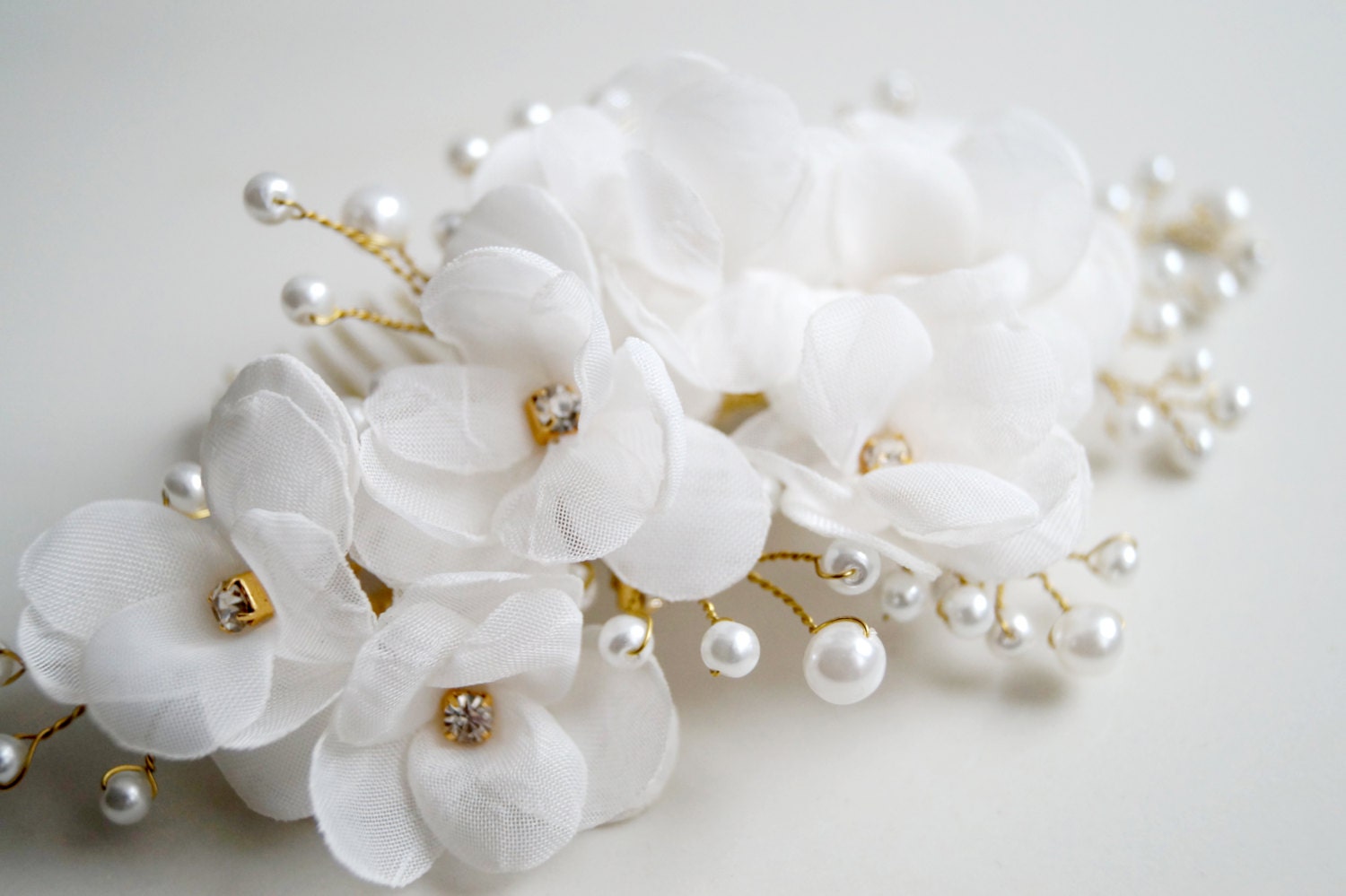 Bridal Hair Comb Ivory Silk Flower Pearl Headpiece Wedding Accessory 02301 Gold 