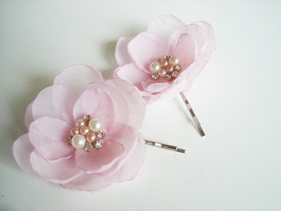Flower Girl Hair Clips Wedding Hair Pins Pink Flower Bobby Etsy